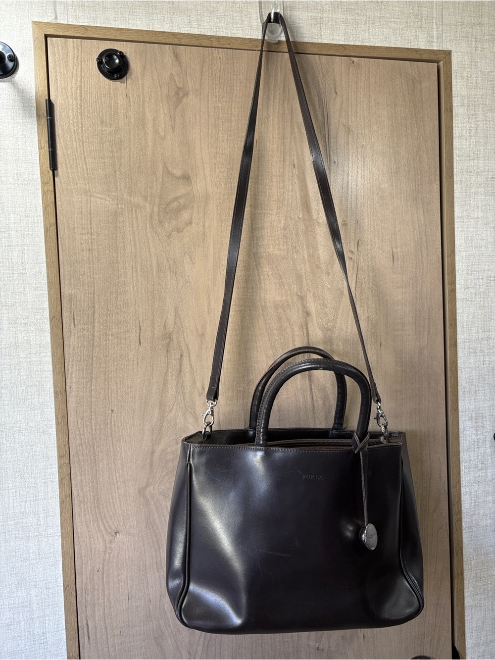 Furla Leather Tote Bag with Detachable Strap - Brown